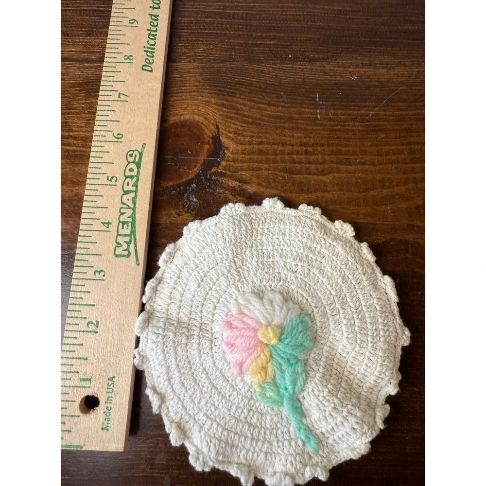 Set of 3 Vintage Crochet Flower‎ Applique Coasters Cottagecore Farmhouse Decor